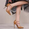 European New Leopard Print Pointed Toe Hollow Thin Super High Heel Buckle Strap Sandals Large Size Fashion Catwalk Women Dress Shoes WZ-18091-52