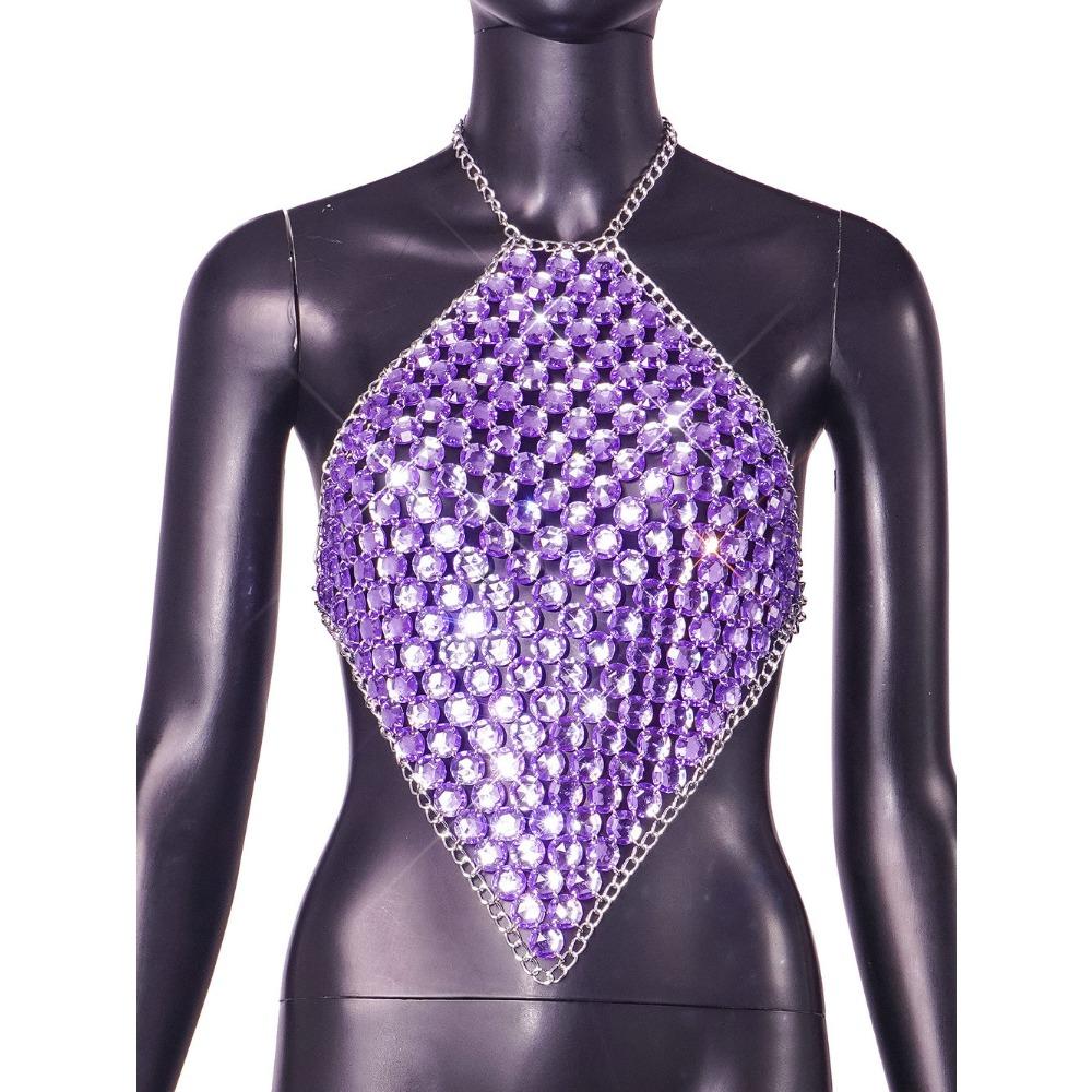 

Summer Hot Selling Women s New Style Chain Hanging Neck Strap Sexy Splicing Strapless one size фиолетовый