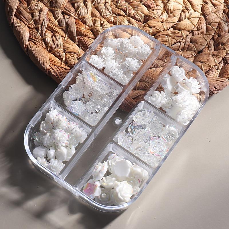 White Aurora Camellia Nail Art Jewelry Acrylic Resin Flowers Design Elegant Wedding Charms Accessories Rhinestone Decor