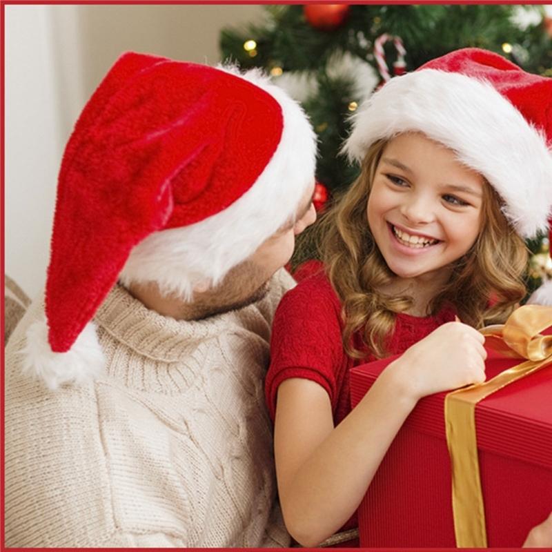 Soft Plush Santa Hats Classical Design Christmas Cap For Adult Kids Indoor Outdoor Holiday Party Gathering Headpiece