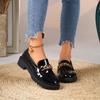 New Female Shoes Women Fashion Mary Janes Round Toe Flats Loafers Oxfords Platform Casual Metal Chain Buckle Ladies Heels Black
