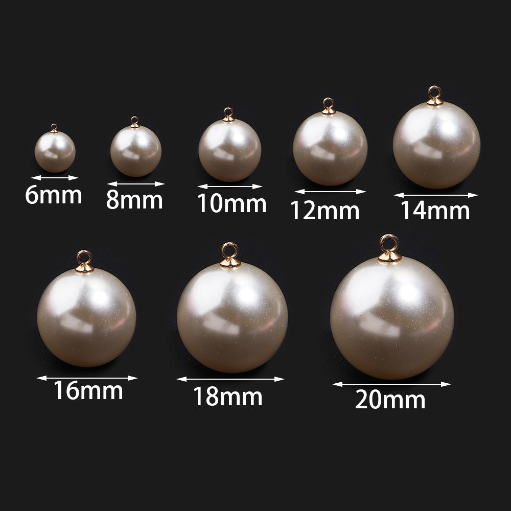 10-20 pcs/lot 6-20mm Round ABS Imitation Pearl Beads Pendant Beige White Charms For Jewelry Making DIY Fashion Necklace Earrings