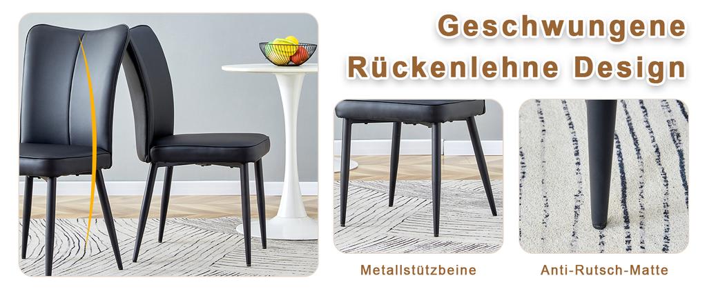 2 Pure Black, Modern Design Dining Chairs, Available In Several Colors, 89 Cm High, Black PU Chair Set, Suitable for Office, Restaurant Etc.