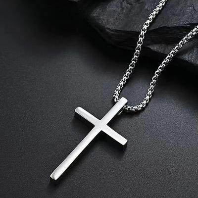 Kreuzkette für Männer Frauen, Silberfarbene Schlichte Kreuzanhänger Halskette mit Edelstahl Kasten Kette