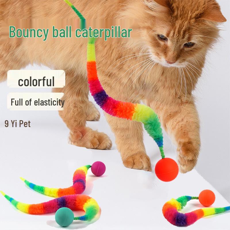 Interactive Cat Teaser: Elastic Caterpillar Fur Ball for Self-Entertainment & Stress Relief