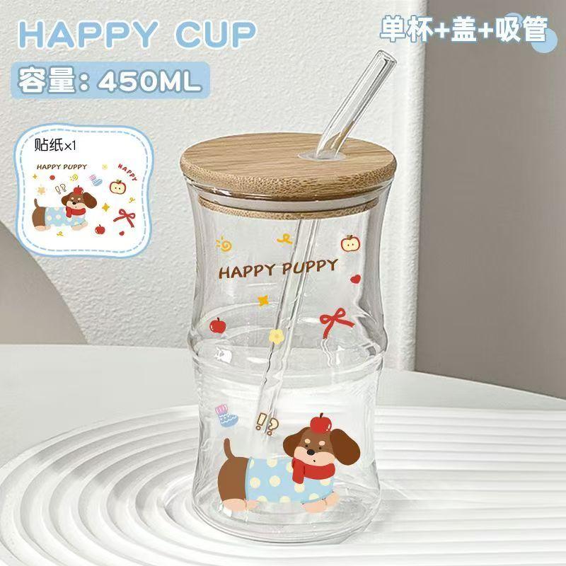Cute China Panda Glass Creative Tea Bottle Single Transparent Coffee Cup Juice Panda Breakfast Milk Cup Glassware for Drinking