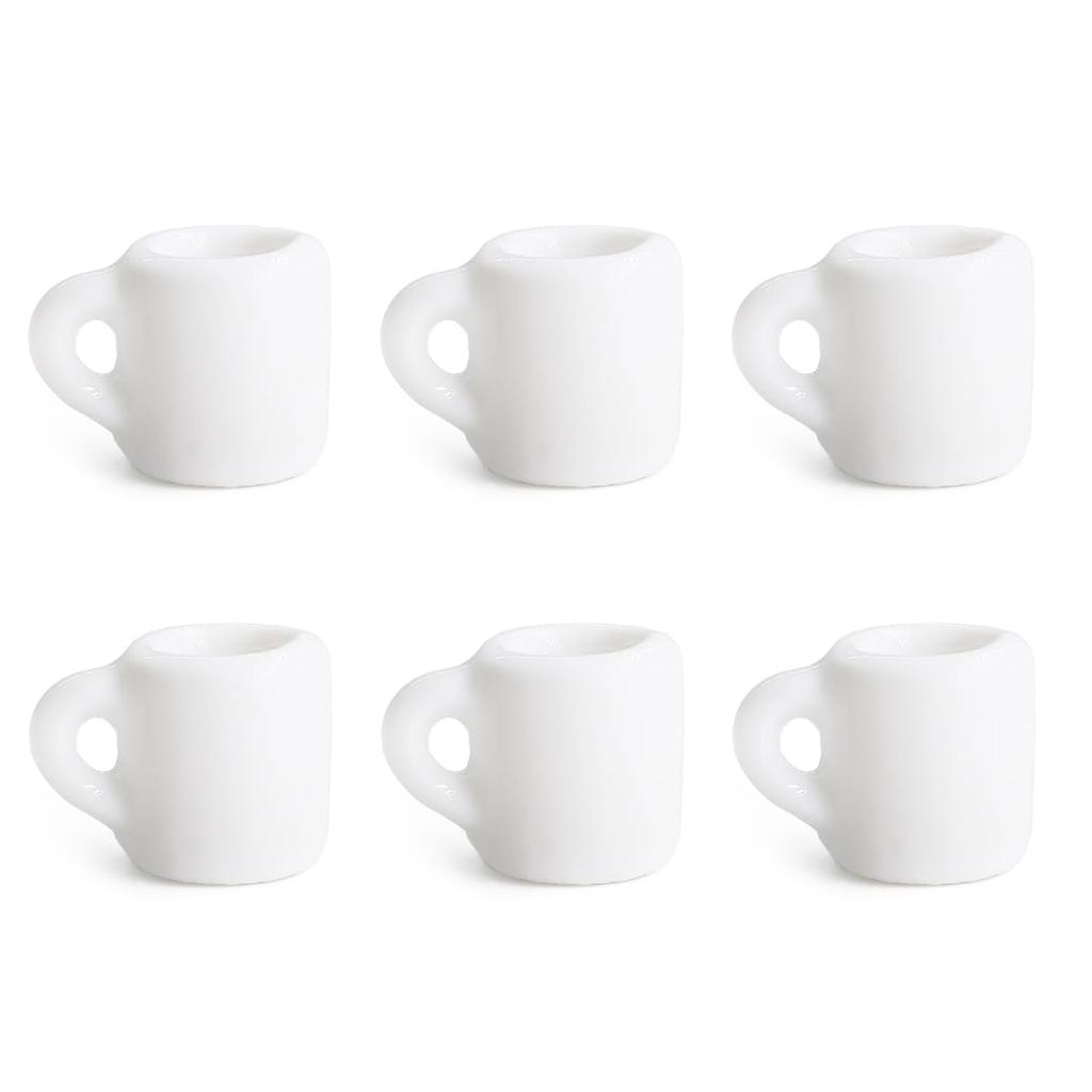 1:12 Scale Miniature Coffee Mugs Resin Dollhouse Kitchen Tableware Realistic White Cups DIY Craft Desk Ornament Set