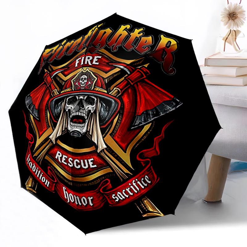 Courage et Honneur des Pompiers Parapluie Automatique d'Extérieur Design Rétractable avec 8 Baleines Durabilité Léger Cadeau Parfait pour les Amis la Famille