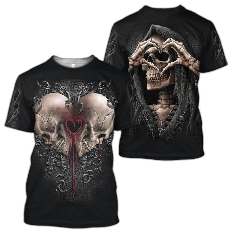 Men's 3D Printed T-Shirt Horror Skull Print Short Sleeve O-Neck Pullover Casual Top
