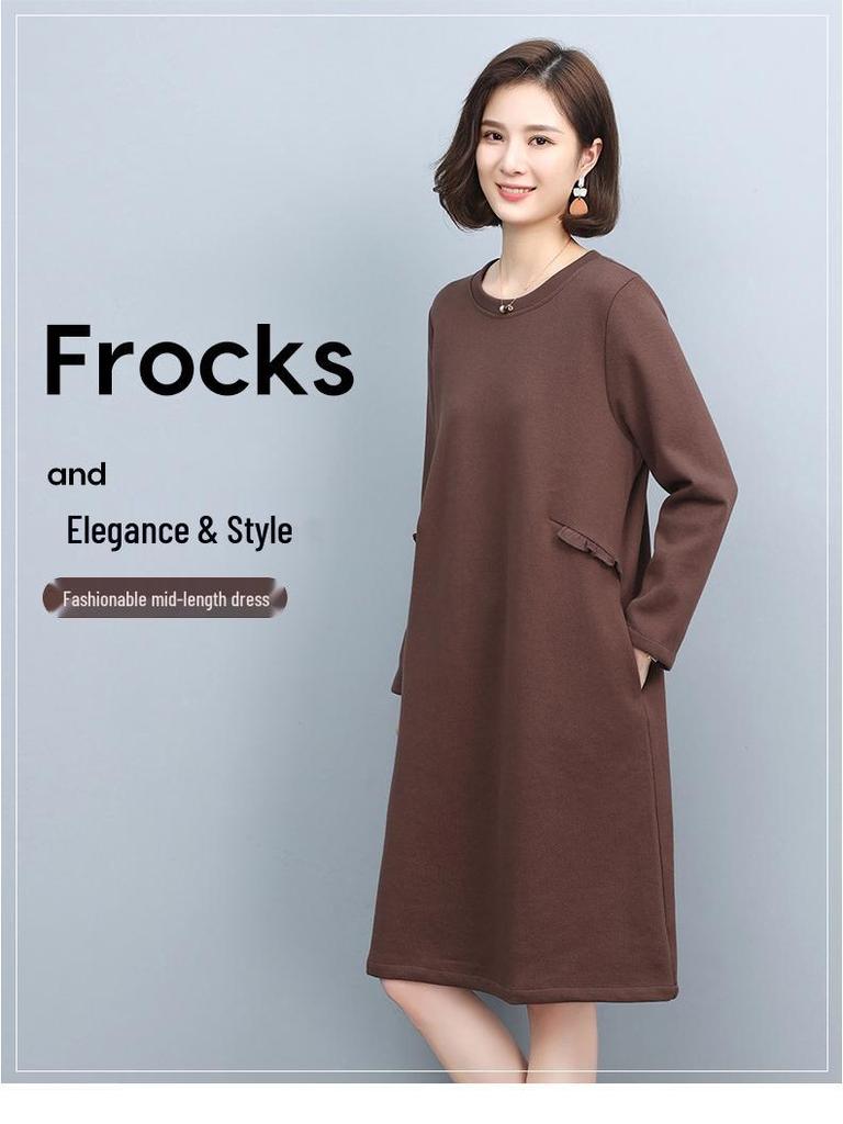 Damen 2024 Frühling/Herbst Langarm Baumwoll-Sweatshirtkleid - Koreanischer Stil, Slim Fit, Bauch kaschierend