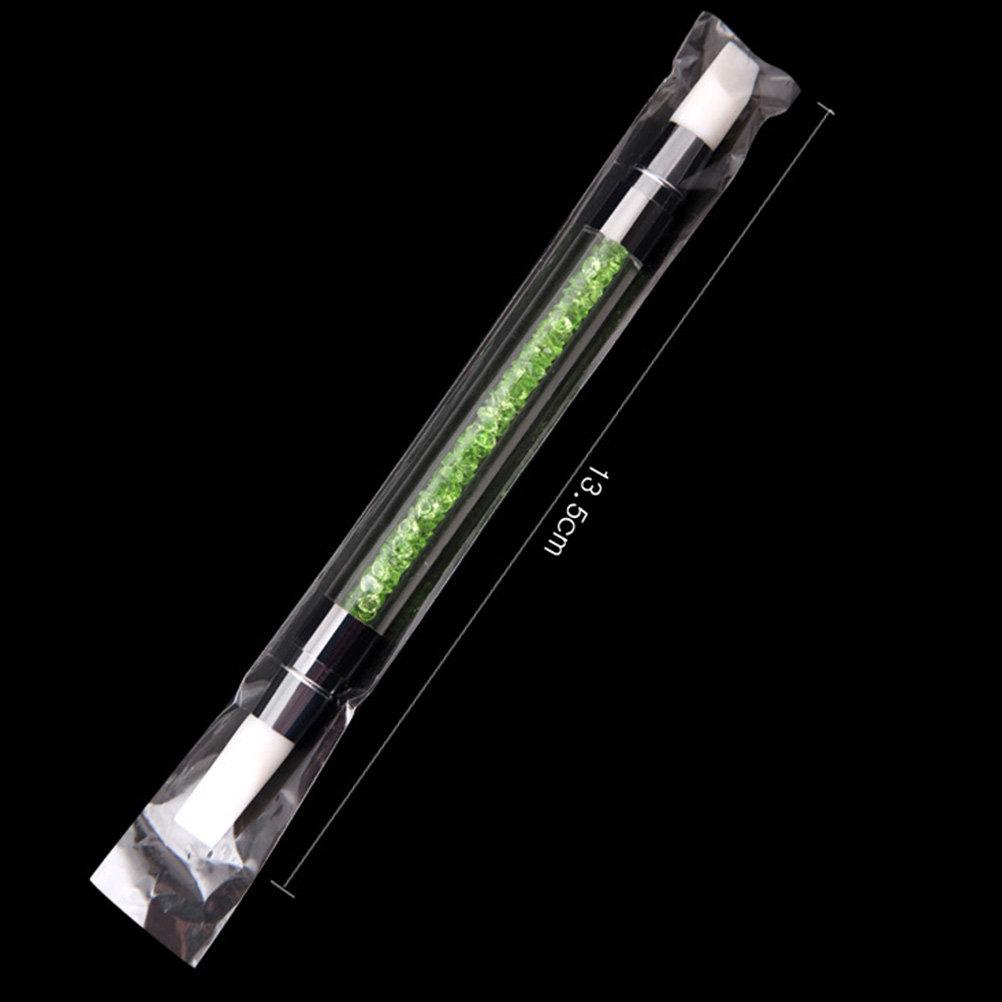 Dual Head Nail Art Carving Pen Silicone Head Clear Acrylic Handle Crystal Rhinestone Embellished Nail Sculpting Tool for Flower зелёный