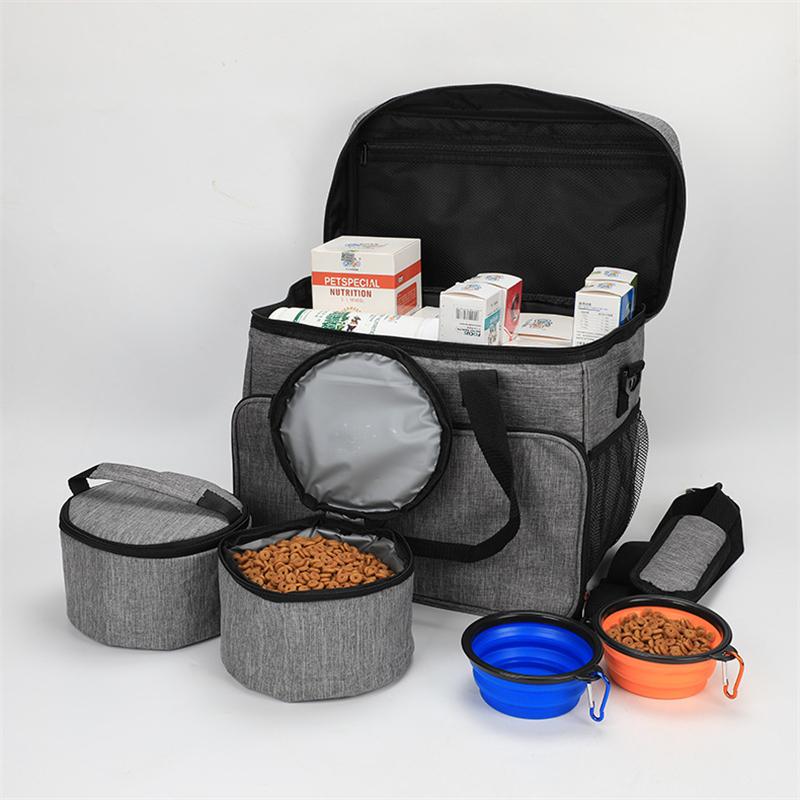 Set da 5 Borse da Viaggio per Cani Kit da Viaggio Grande per Animali Domestici Include 2 Contenitori per Cibo 2 Ciotole Pieghevoli 1 Organizzatore da Viaggio per Cani