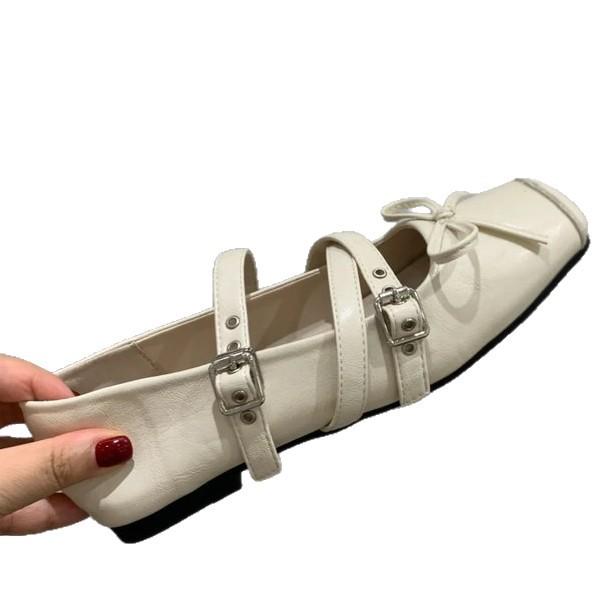 Retro Niche Design Flat-bottomed Square Head Single Shoes Ballet Shoes Early Autumn New French Silver Mary Jane Shoes Women's Shoes