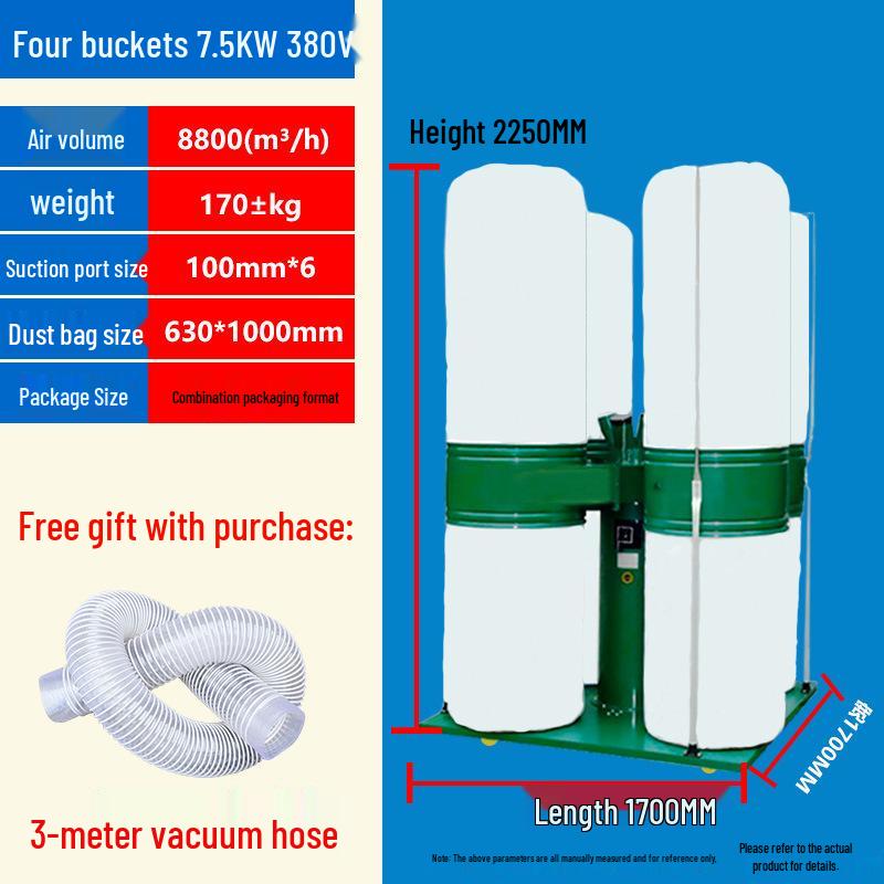 Industrial Woodworking Dust Collector: High-Power Vacuum with Bag Filter for Workshop and Engraving Machine.