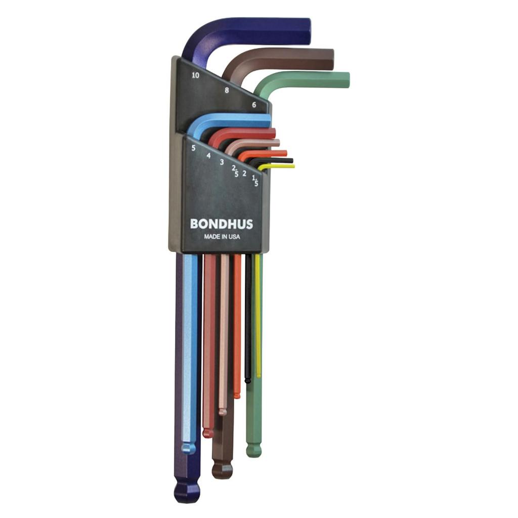 Made In USA BONDHUS Hex Ball Point Color Guard Set BLX9MCG 69499 L-Wrench Set, Long, 9-Piece (1.5, 2, 2.5, 3, 4, 5, 6, 8, 10mm) No.