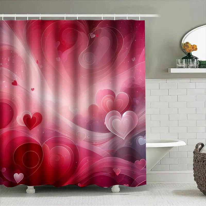 Romantic Red Heart Swirls Shower Curtain For Bathroom Decoration