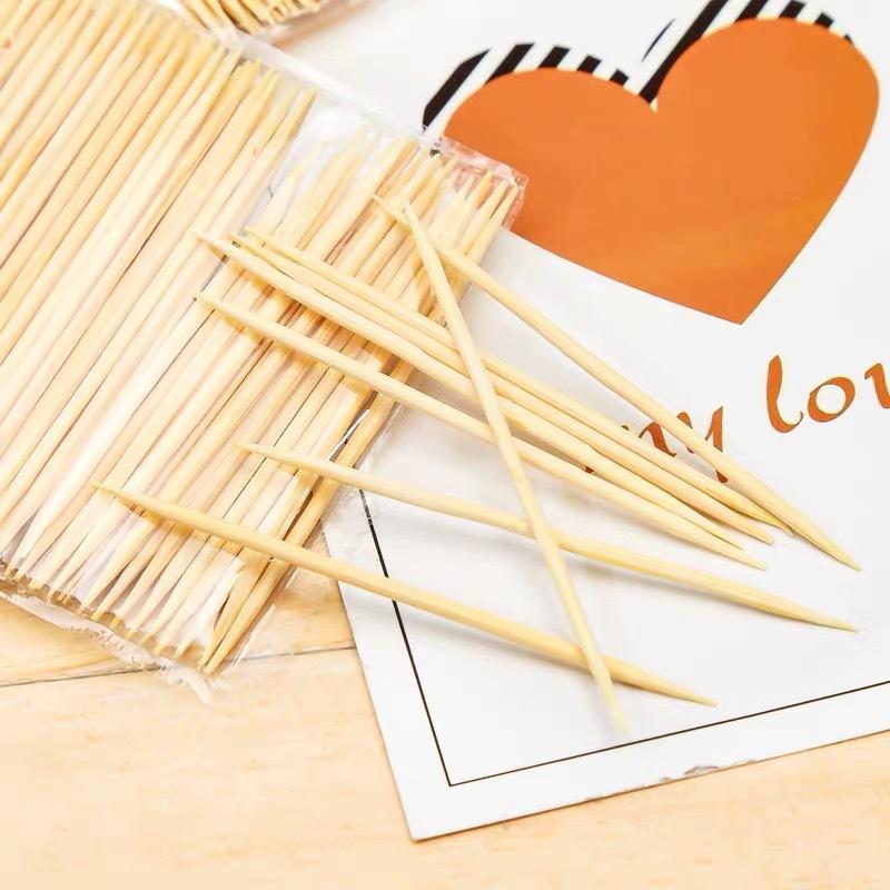 600PCS Double-headed Bamboo Toothpicks Disposable Bagged Fruit Labels Hotel Restaurant Bagged Toothpicks.
