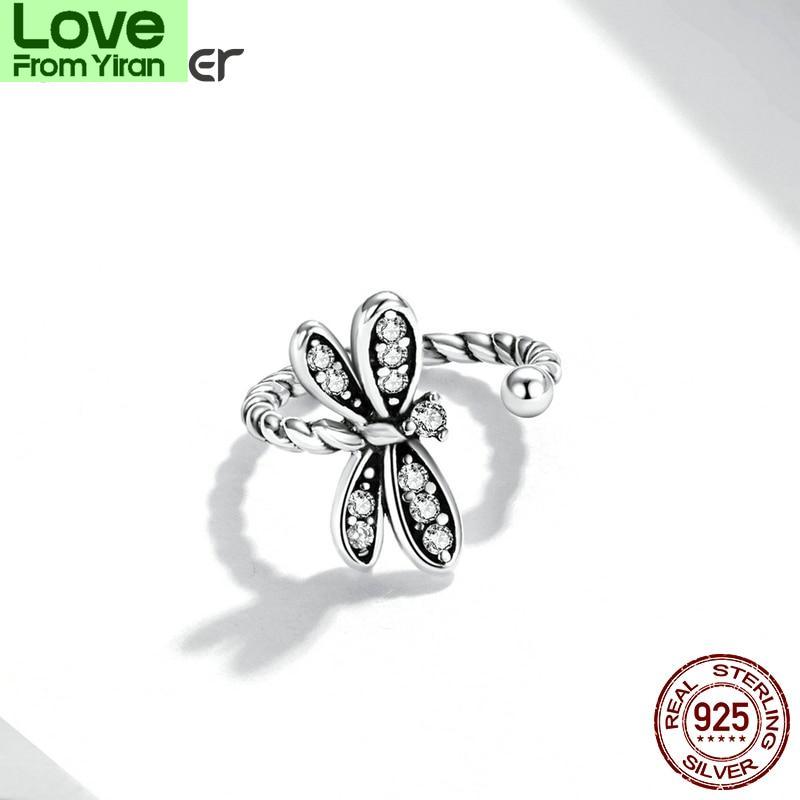Bamoer 1pc Vintage 925 Sterling Silver Dragonfly Ear Cuff For Women Ear Clip New Trendy Simple Style Jewelry Set Friendship Gift