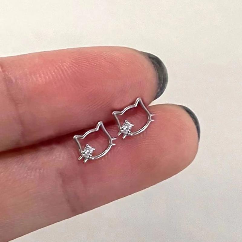 Cute Cat Shining Zircon Earrings Kawaii Earrings Cartoon Sweet Ear Studs Jewelry
