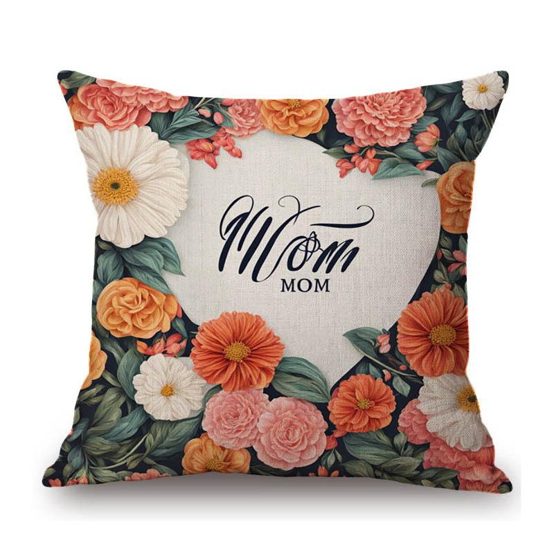 Flower Wreath Floral Letter Art Mother Day Gift For Mama Gratitution Decorative Sofa Throw Pillow Case Linen Cushion Cover