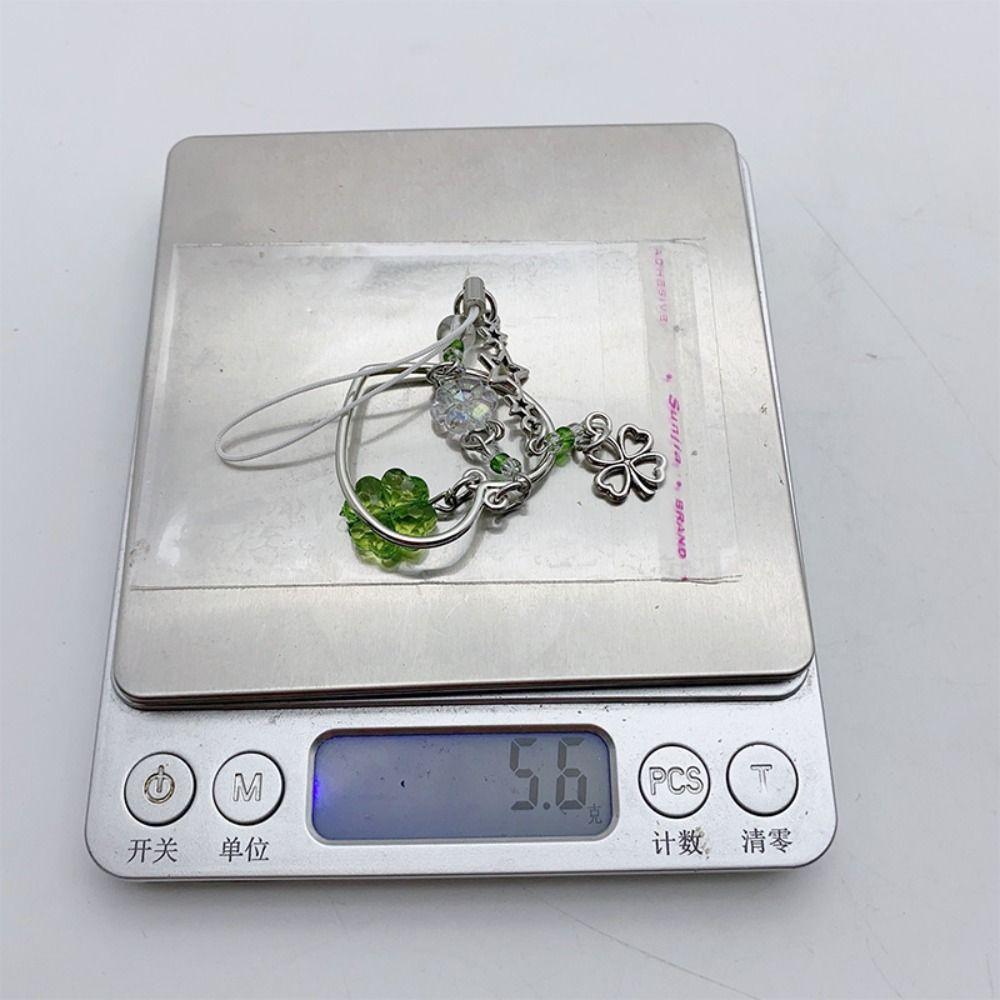 Summer Lucky Grass Phone Charms Green Four-leaf Clover Beaded Keychain Bag Pendant   Gifts