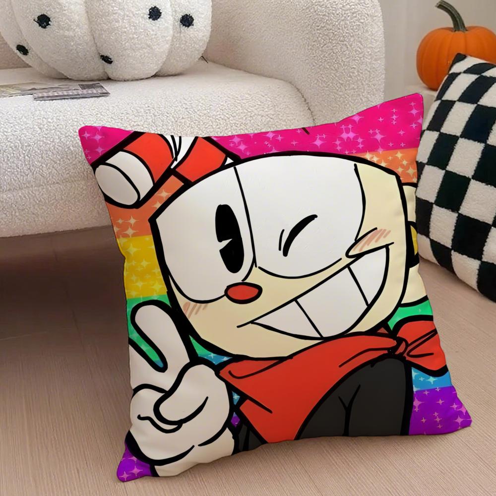 Retro Cartoon American Game CCuphead Cushion Cover Throw Pillow Cover Hidden Button Durable Polyester Chair Cushion