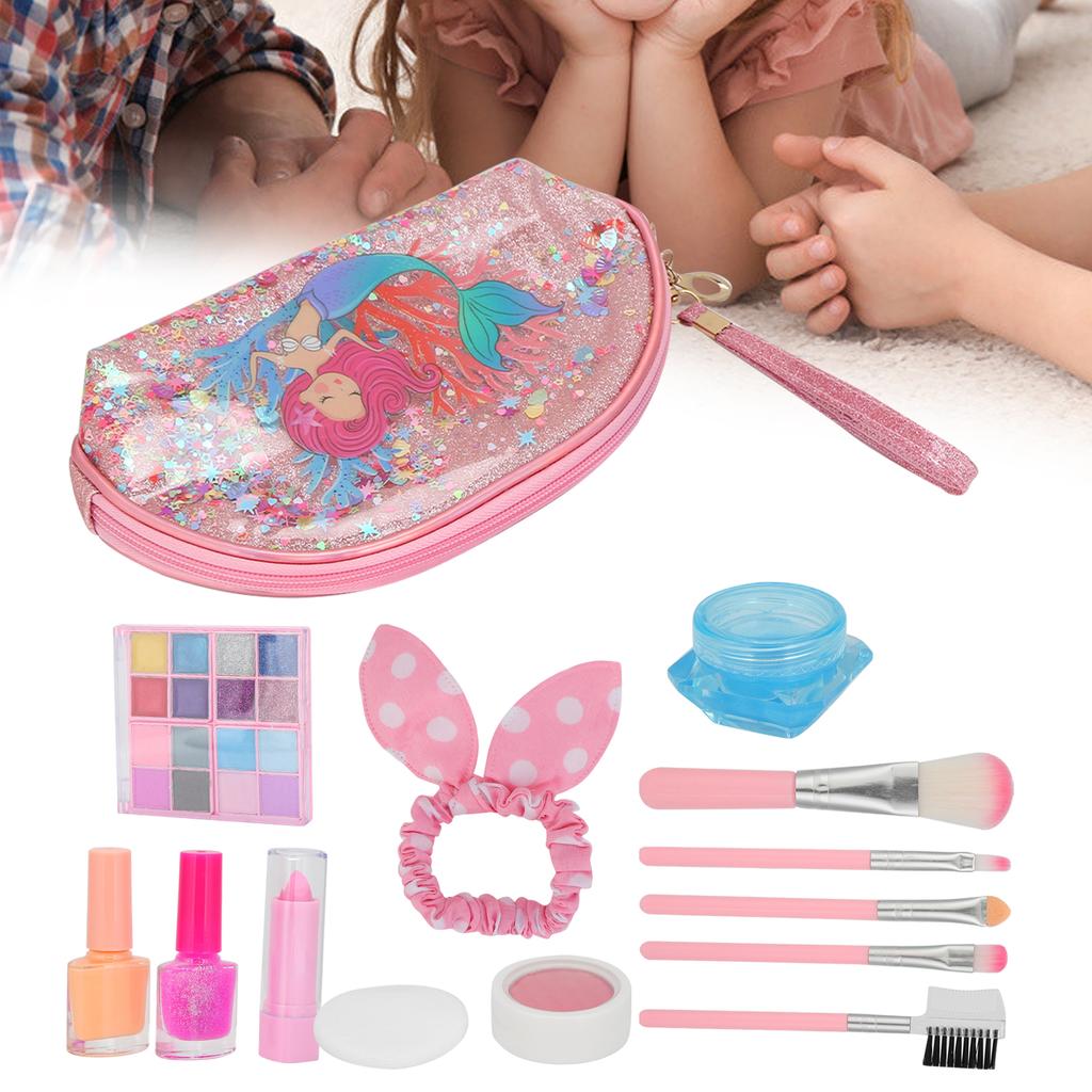 Çocuk Makyaj Seti Ruj Çocuk Taklit Makyaj Doğum Günü Hediyeleri Oyuncaklar Kızlar için Taşınabilir Saklama Kutusu ile