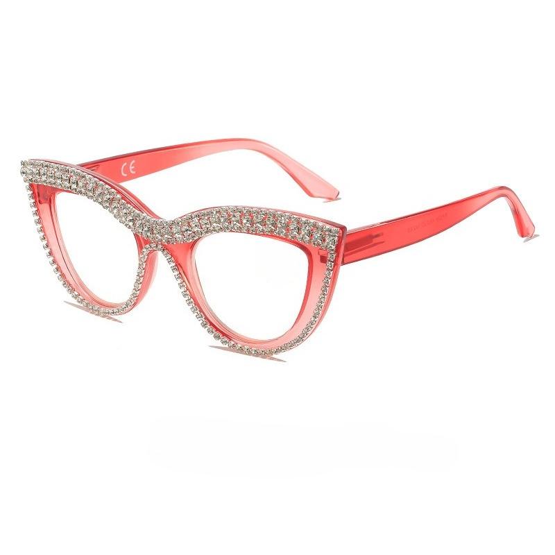 New Personalized and Fashionable Handmade Diamond Studded Cat Eye Reading Glasses with Anti Blue Light Retro High-definition Far Sight Eyeglasses
