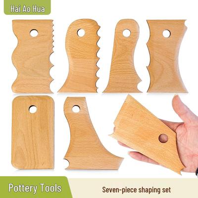 7-Piece Wooden Pottery Tool Set: Skeleton Knife, Trimming Tools, and Clay Sculpting Kit for DIY Wheel Throwing and Shaping