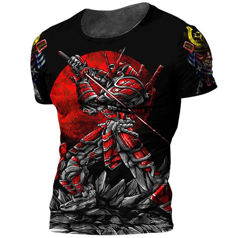 Samurai Harajuku 3D-tryckt herr-t-shirt sommar vintage kortärmad t-shirts streettoppar oversize-kläder t-shirt för män