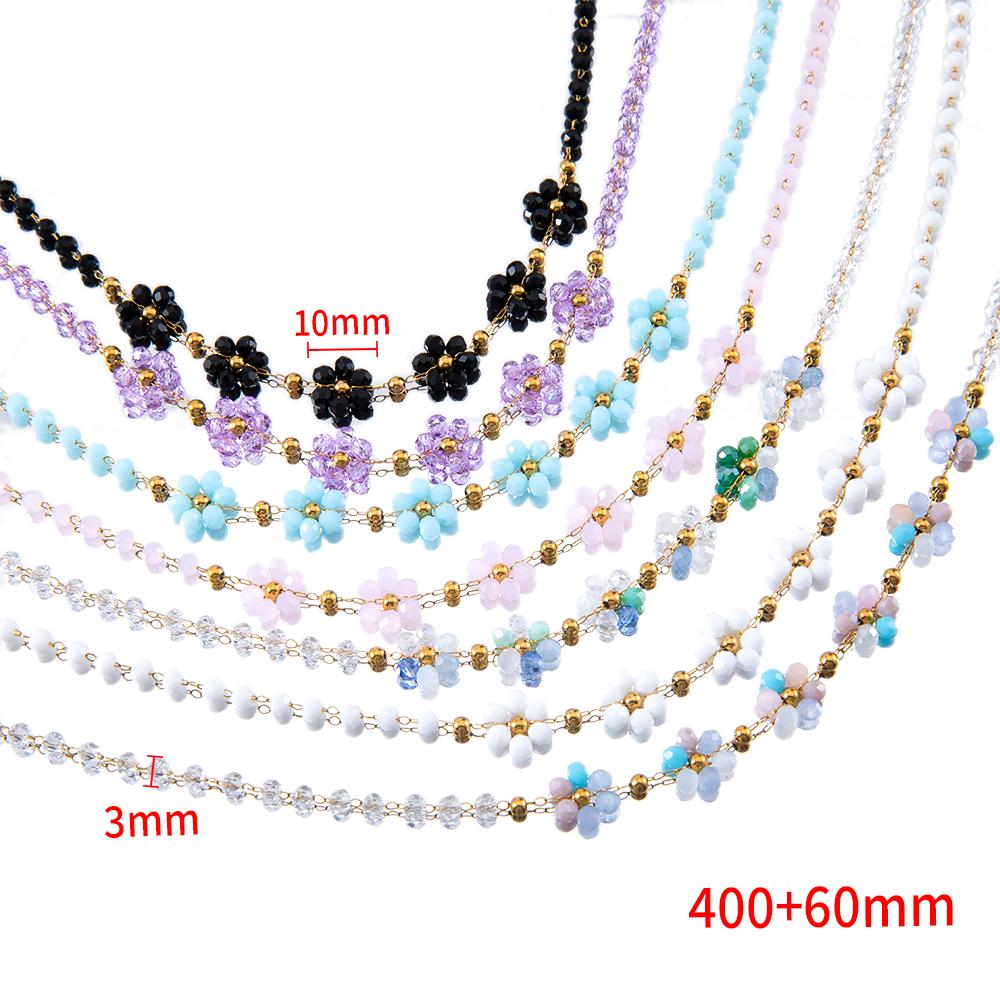 1pcs Stainless Steel Crystal Flower Beaded Chains Lobster Clasps Braid Bracelet Necklace for Women DIY Jewelry Making Wholesale