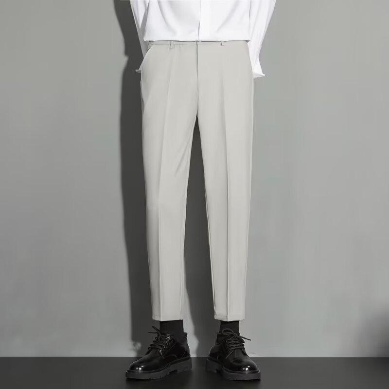 Men's Slim Straight Anti-Wrinkle Business Casual Black Nine-Point Suit Trousers