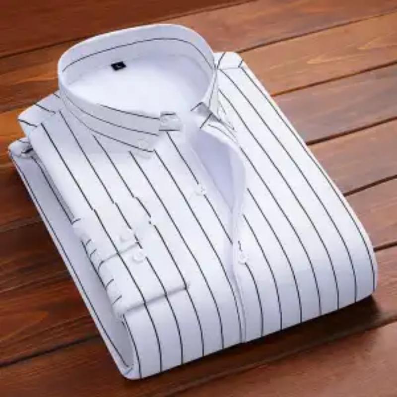 Men's Blue & White Striped Stand Collar Shirt Thickened Casual Long-sleeve Top