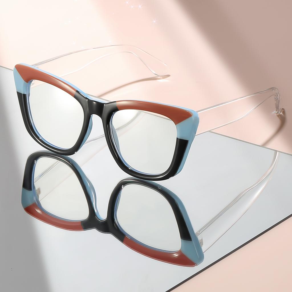 Large framed anti blue light glasses stylish color contrast high end comfortable flat light eyewear for men and women