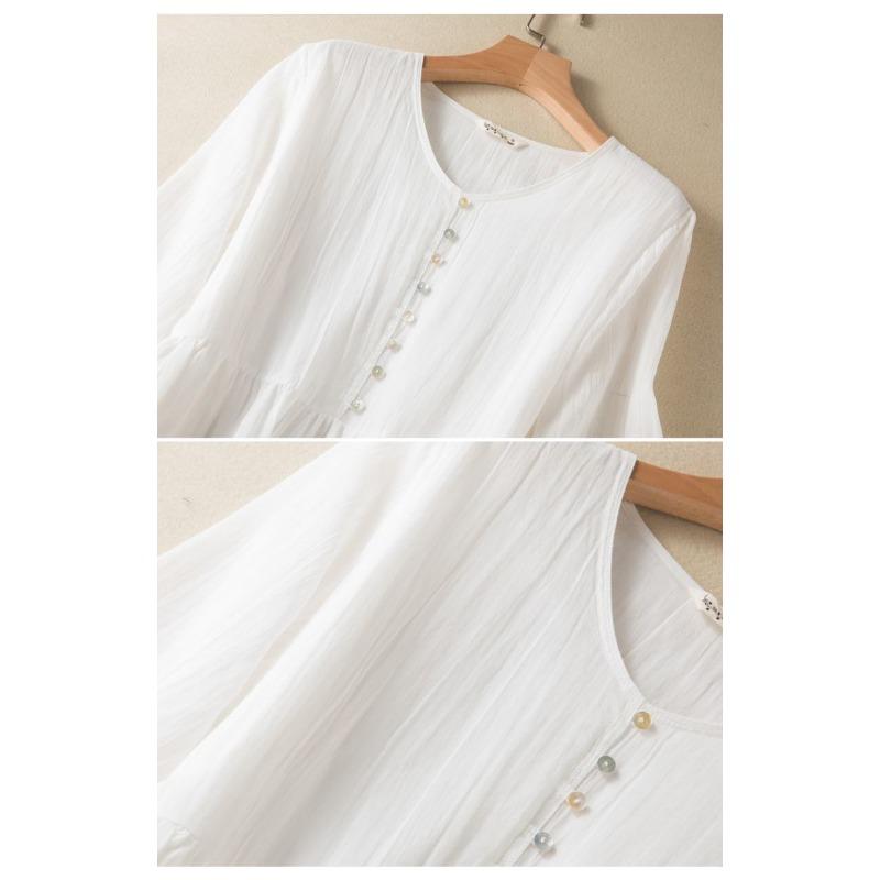 Japanese Style Summer Linen Dress Women Pure Color Slim Loose Long Dress Cotton Flowy Casual