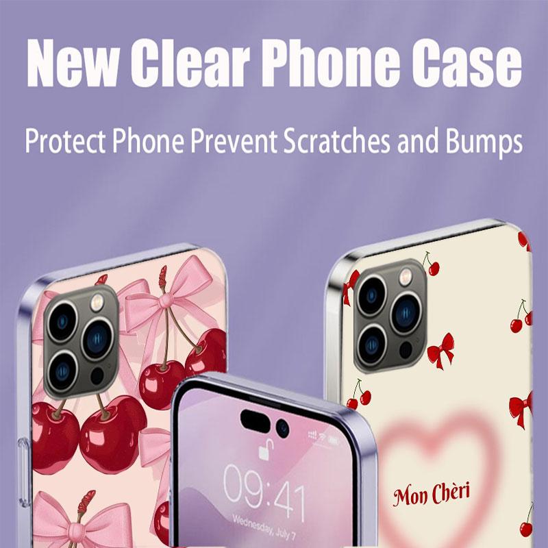 Cherry Bow Phone Case For Iphone 17 Air 15 Pro 14 Plus 16 Pro Max 17E 16E 12 13 Mini 11 Cover Cute Fundas