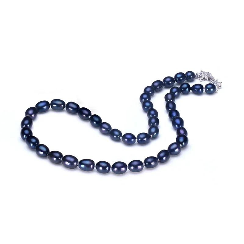 Natural Black Pearl Jewelry Sets For Women,Fashion Jewelry Dangle Earrings&Bracelet&Necklace,Rice Shape 8-9mm Pearl Star Zircon
