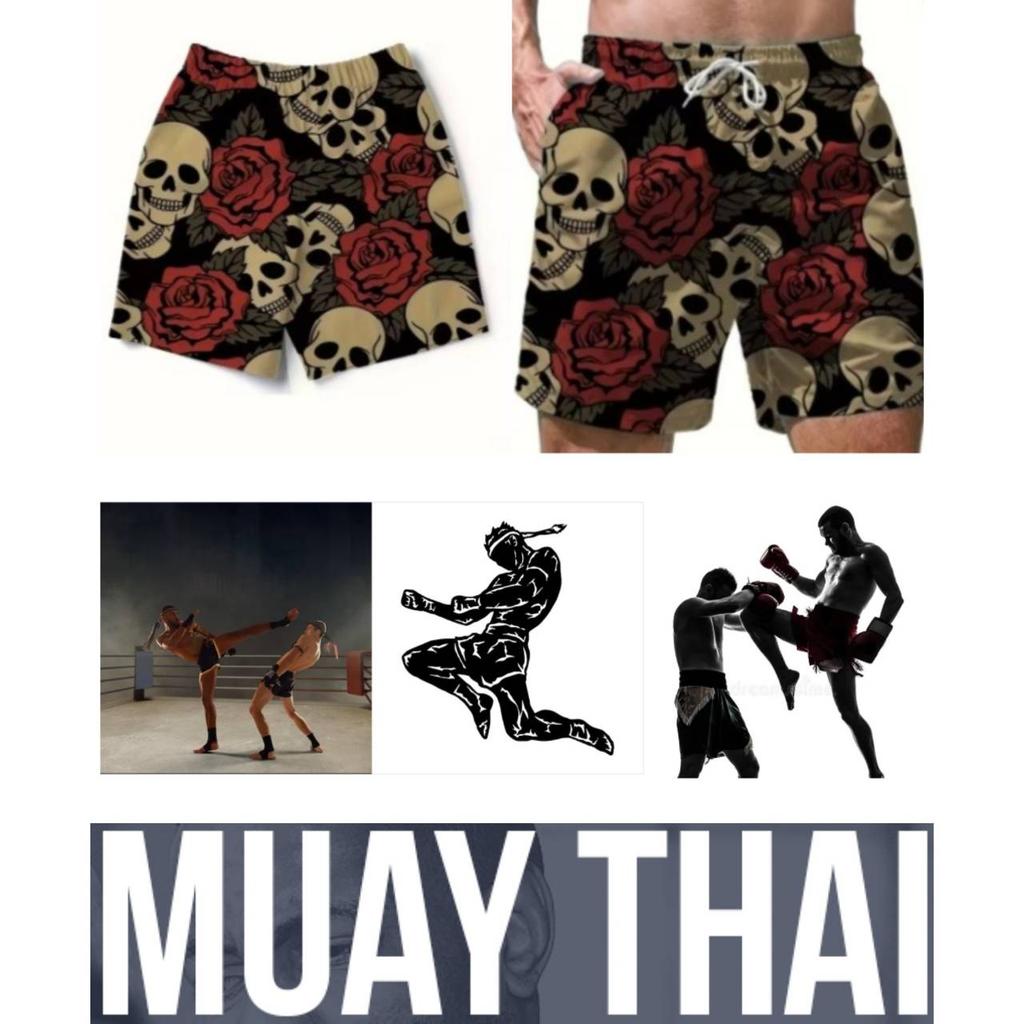 Vintage Skull Rose Flower Boxing Muay Thai Shorts Pants 3D Print Training Unisex Men Women Quick Dry Fitness Gym Sport Workout Casual Streetwear