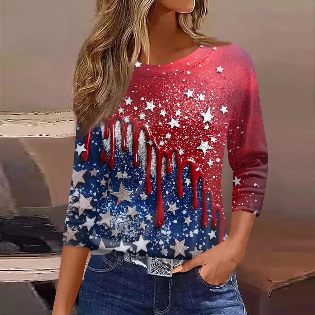 Damen T-Shirt Print 3/4 Ärmel Alltagsmode Basic Rundhals Reguläres Oberteil