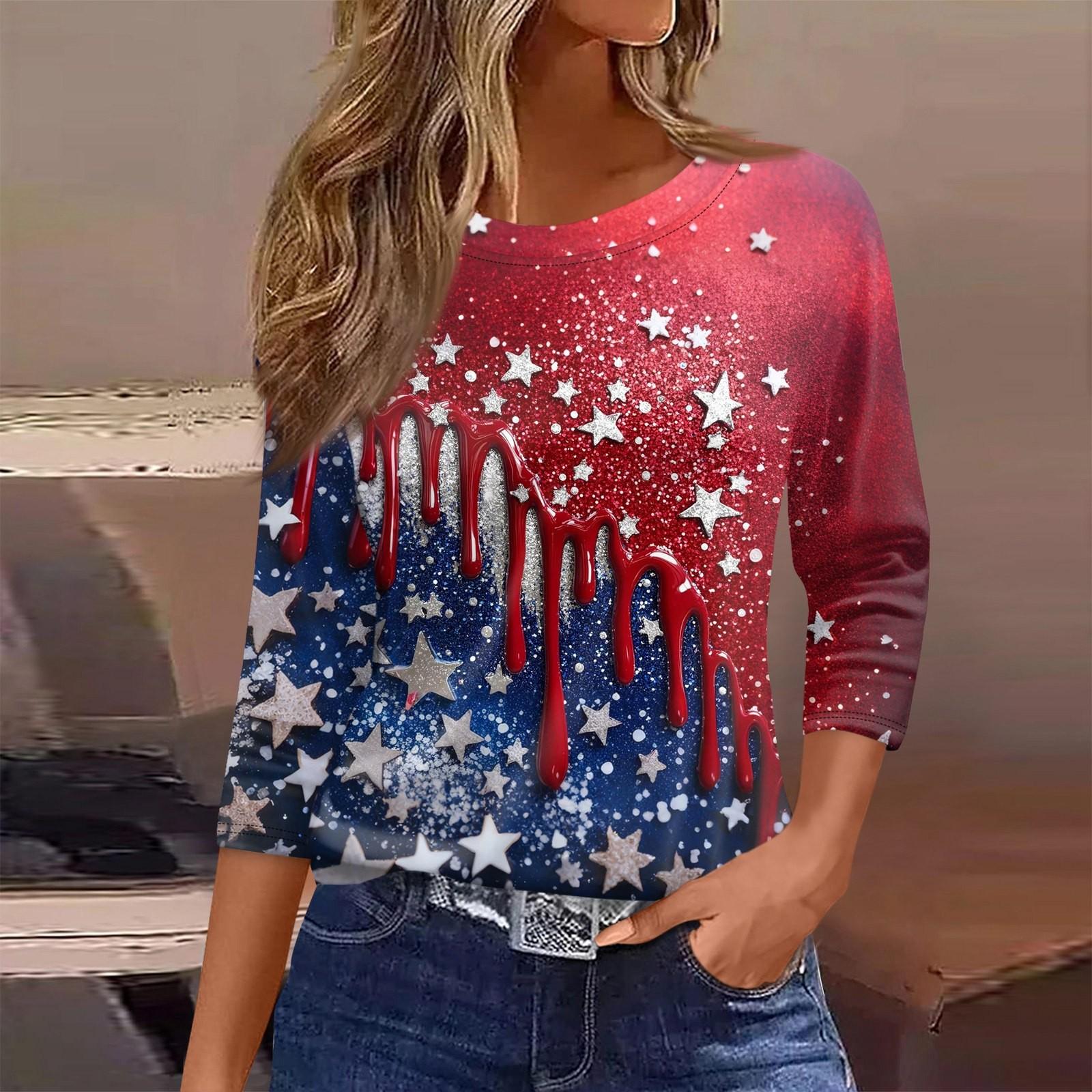 

Женская футболка с принтом, рукав 3/4, повседневная мода, базовый круглый вырез, обычный топ S винный