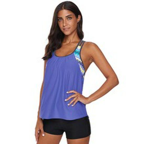New European and American Two-Piece Zip-Up Vest Swimsuit with A-Line Split Skirt