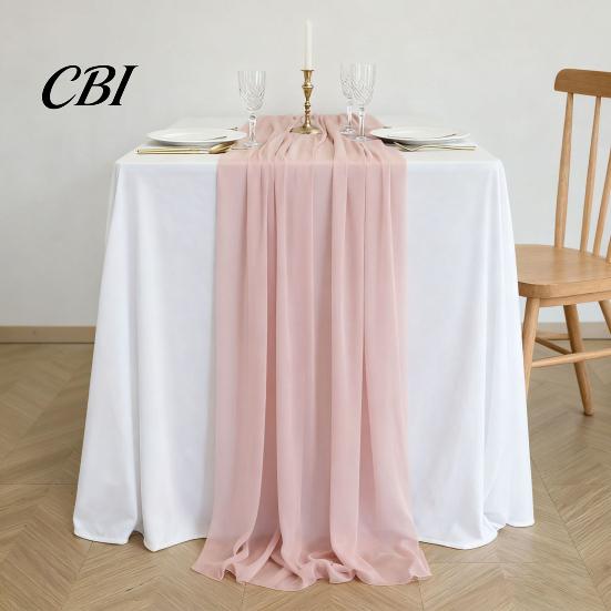 Chiffon Table Runner Sheer Flowing Runner, Wedding Elegant Solid Color Charming Dining Accessory for Home Bridal Shower Party Decor