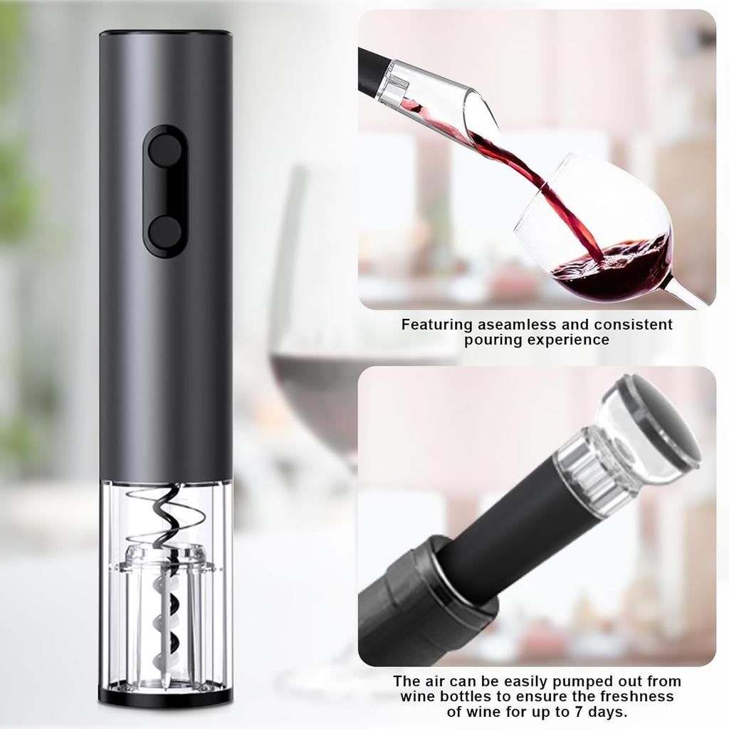 COKUNST Electric Wine Opener, 4-in-1 Wine Bottle Opener Set with Base, Cordless Automatic Battery Operated Corkscrew with Foil Cutter, Pour, Vacuum