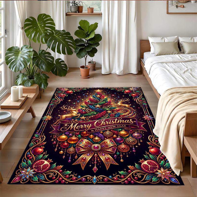 Christmas Printed Square Area Rug Soft Non Slip Floor Carpet For Bedroom Holiday Gift