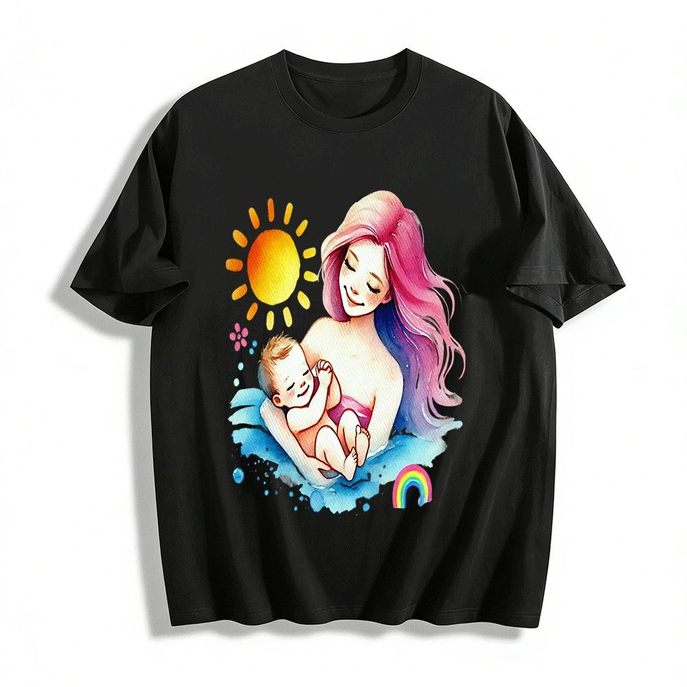 Loving Mother And Baby Print Casual Adult T-Shirt Pure cotton T-shirt XXS