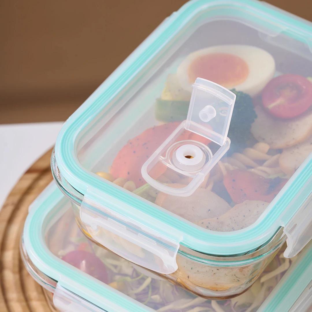 Tempered Glass Rectangular Lunch Box: Ideal for Office & Student Use, Microwave Safe