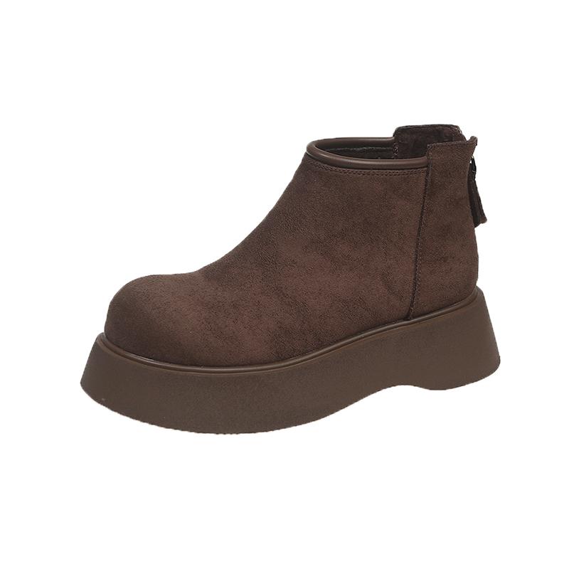 Women's Fashion Platform Snow Boots Winter New Round Head Suede Back Zipper Anti-slip Wear-resistant Short Boots