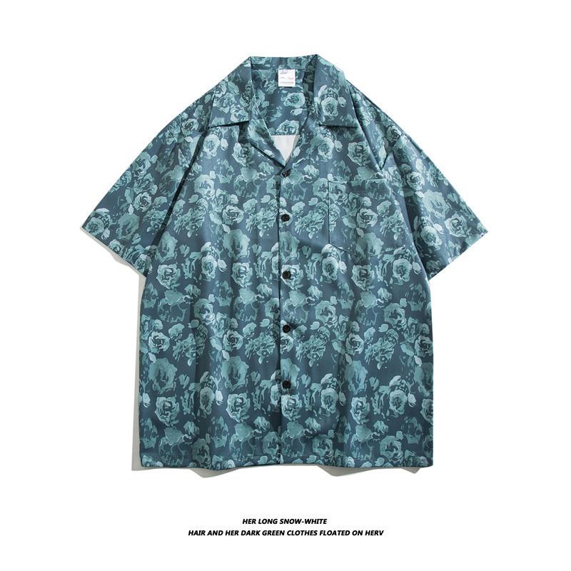 Hawaiian floral shirt for men, short-sleeved, summer, casual, loose, versatile, collared shirt for couples