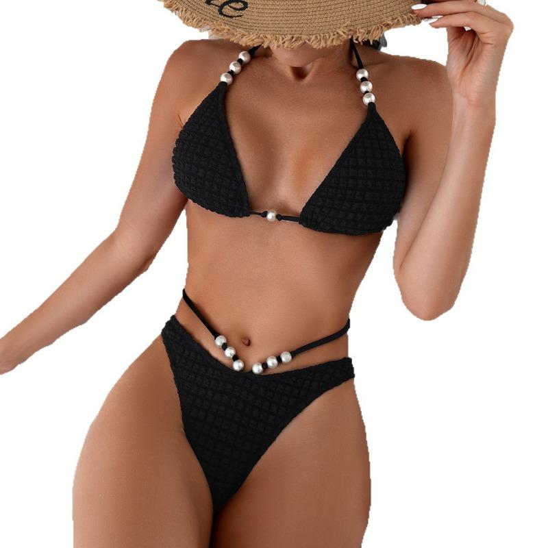 Women Solid Pearl Three Piece Sexy Bikini Swimwear For Beach Hot Spring
