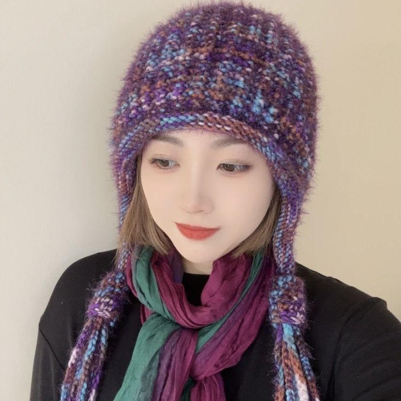 Women's Hat Double-layer All-in-one Extra-thick New Winter Hat for Women - Colorful Windproof Cold-weather Warm Ear-protecting Beanie
